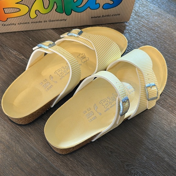 Birkenstock Birkis yellow striped sandals ladies 8 NIB - Picture 3 of 5